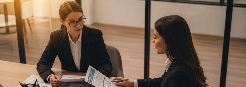 Business owner reviewing SBA commercial real estate loan documents with a financial advisor