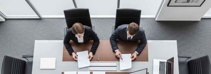 Business professionals reviewing SBA loan application documents at a conference table