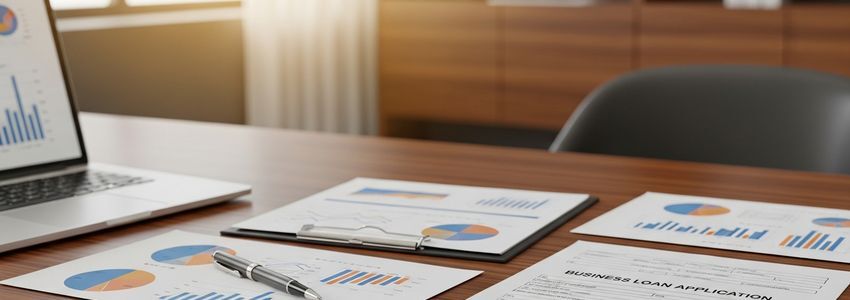 Business advisor reviewing SBA loan documents with small business owner