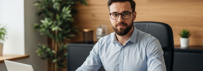 Small business owner reviewing SBA loan application process at desk with laptop