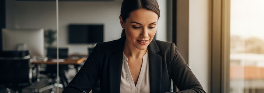 Small business owner reviewing SBA loan documents at an office desk