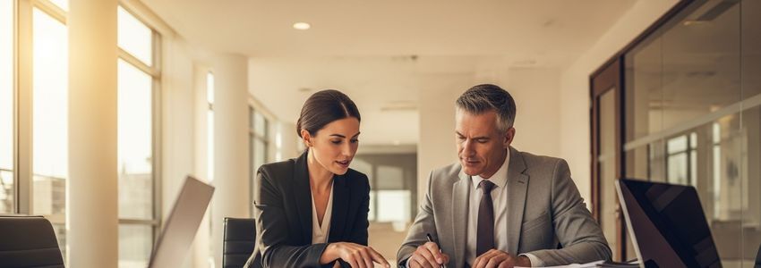 Business owner reviewing SBA loan documents with a logistics financing specialist at a conference table