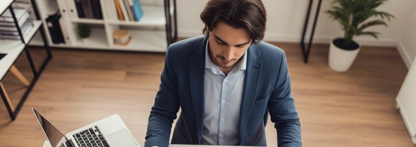 Business owner reviewing and comparing SBA loan versus traditional business loan documents at a professional office desk