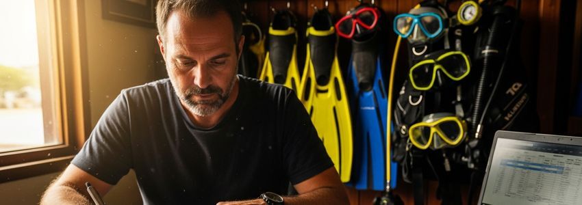 Scuba diving business owner reviewing financing options - Crestmont Capital