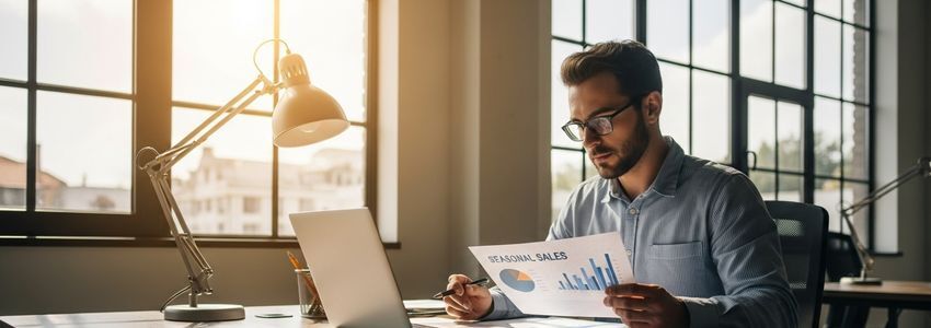 Business owner reviewing seasonal business loan options at their desk