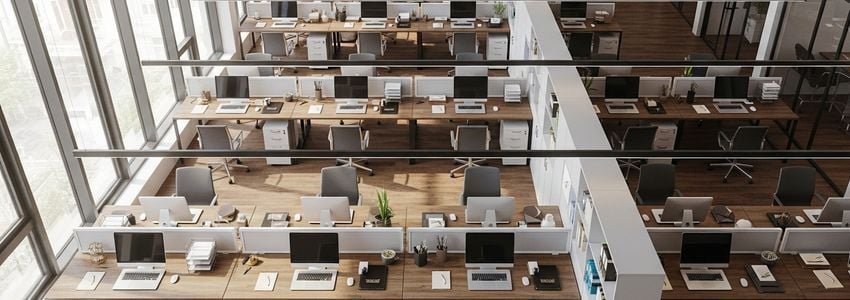 Seasonal employees onboarding at a modern office workspace, representing the team-building phase of seasonal hiring financed by a business line of credit