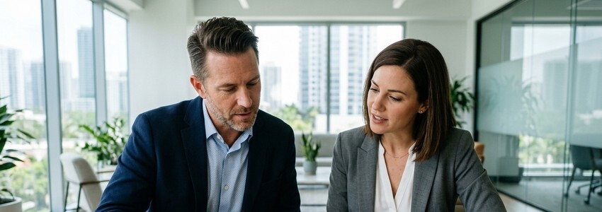 Business owners reviewing second position loan documents
