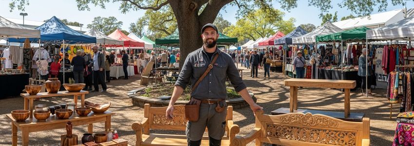A self-employed artisan showcasing handcrafted products at an outdoor market, representing independent business owners who can qualify for business loans