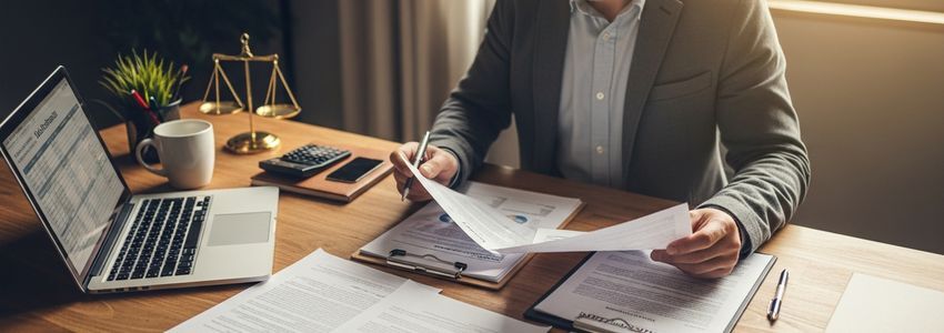 Business owner reviewing seller financing documents for a business acquisition deal