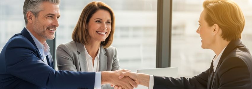 Senior home care franchise owner reviewing financing documents with a business advisor