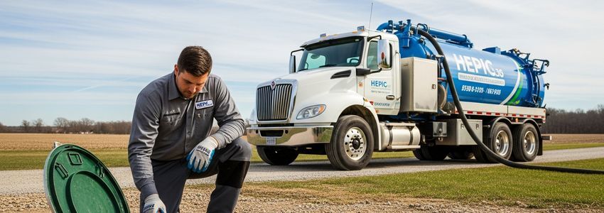 Septic tank service truck at residential property representing septic business financing options