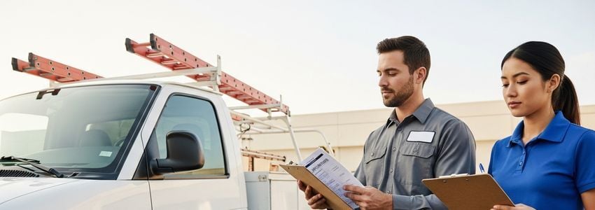 A business owner inspecting a commercial service van ready for work, showing the interior equipment and professional setup