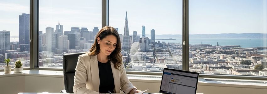 San Francisco small business owner reviewing financing options at a modern office