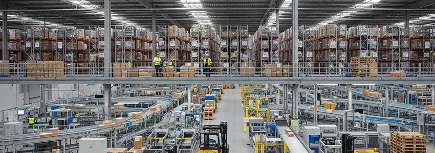 Modern industrial warehouse with commercial equipment financed through short-term equipment loans
