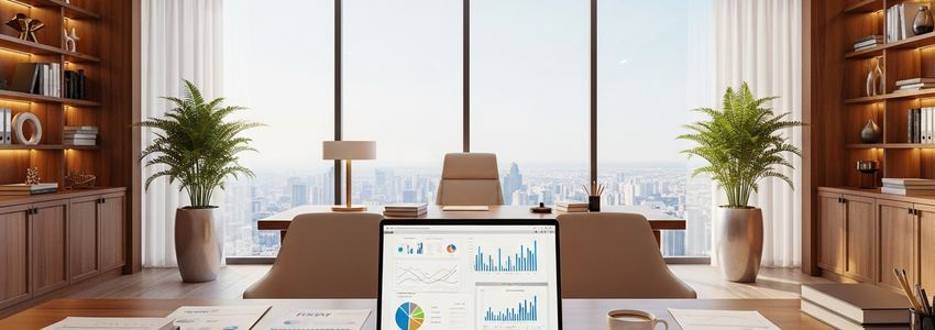 Business professionals reviewing short-term loan options at a modern office