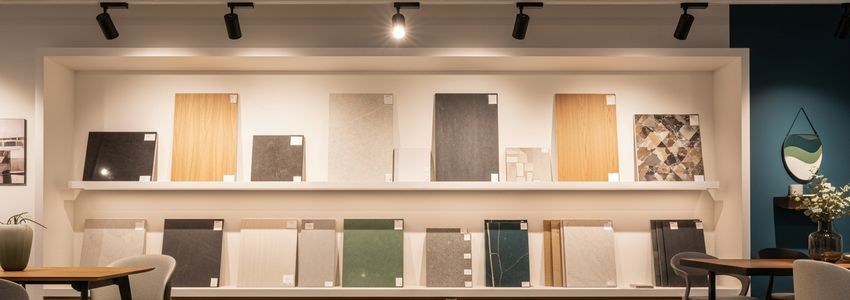 Modern showroom interior with professional displays and warm lighting for showroom improvement loan article