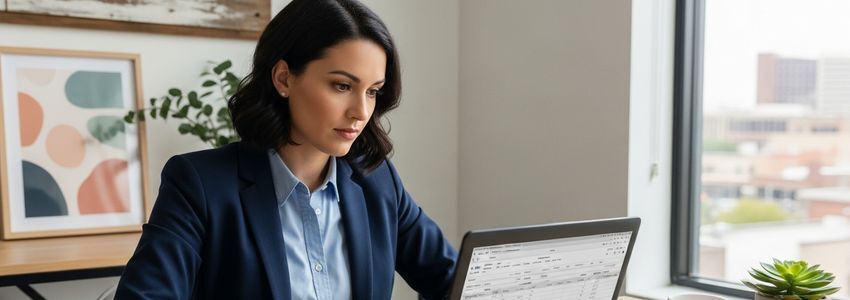 Small business owner in Shreveport Louisiana reviewing business loan application on laptop