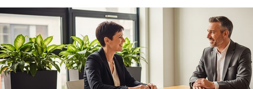 Business professional reviewing loan interest rate comparison with financial advisor