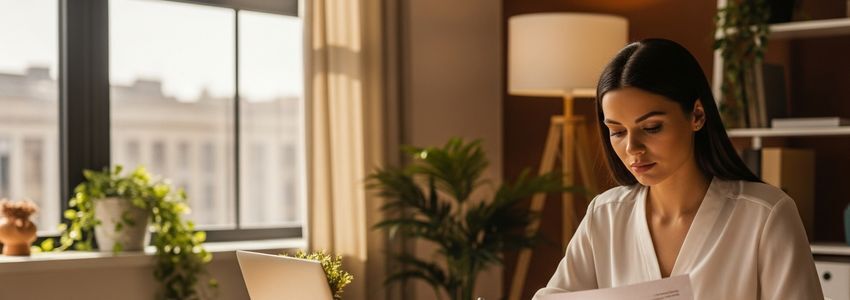 Business professional reviewing small business loan documents in Akron Ohio office