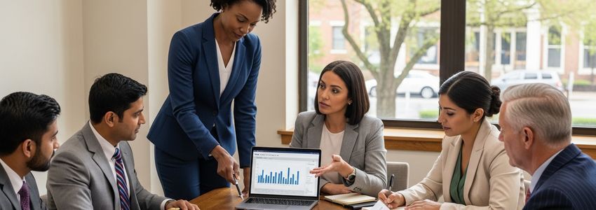 Alexandria Virginia small business owners meeting with a financing advisor to discuss business loan options