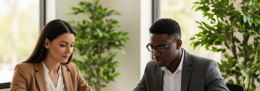 Small business owner meeting with a loan advisor in a Boca Raton, Florida office