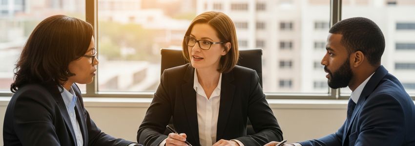Business professionals reviewing small business loan documents in a Charlotte NC office