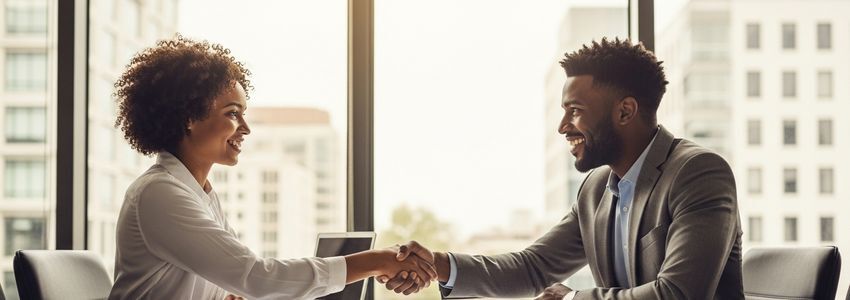 Small business owner reviewing loan documents in Detroit office