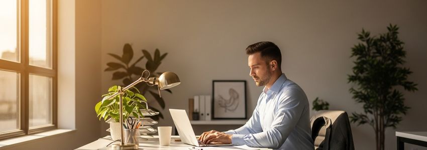 Small business owner in Escondido California reviewing loan options at a modern office