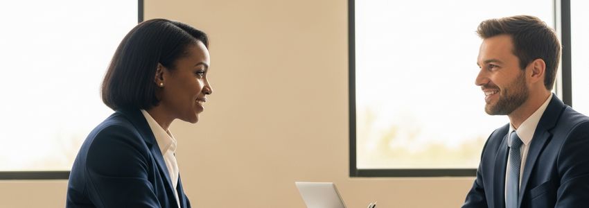 Small business loan consultation in Glendale, Arizona - two professionals meeting at a modern office