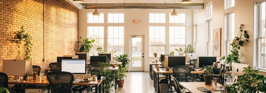 Small business professionals reviewing loan options at a modern California office