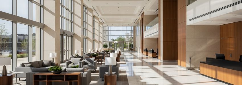 Modern bank lobby interior representing small business financing options in Kansas City