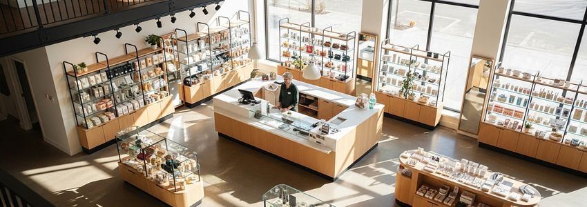 Small business owner reviewing financing options in Longview, Texas retail shop