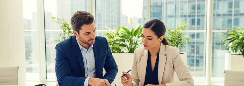 Business professionals reviewing small business loan documents in a modern Minneapolis office