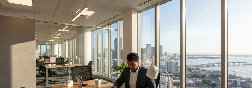 Small business owner in Mobile Alabama reviewing loan documents at a professional office