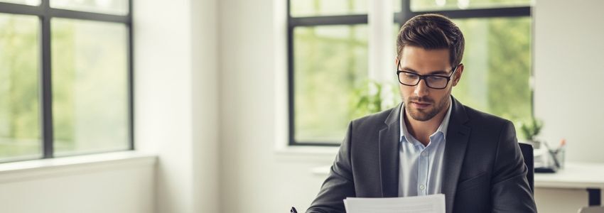 Small business owner reviewing loan documents in Salem, Oregon office