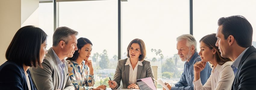Small business owners meeting with a loan advisor in Santa Clarita, California to discuss financing options