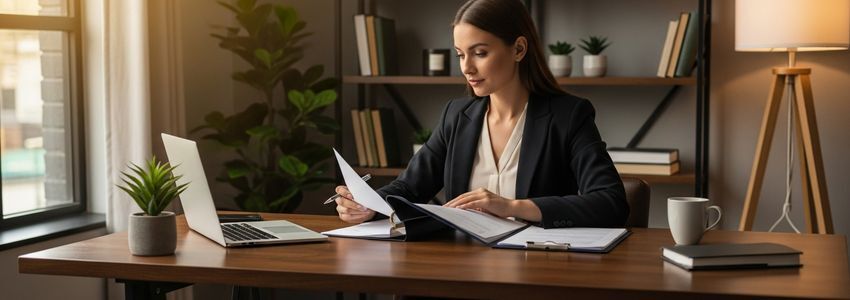 Small business owner reviewing a loan application in a Syracuse, New York office