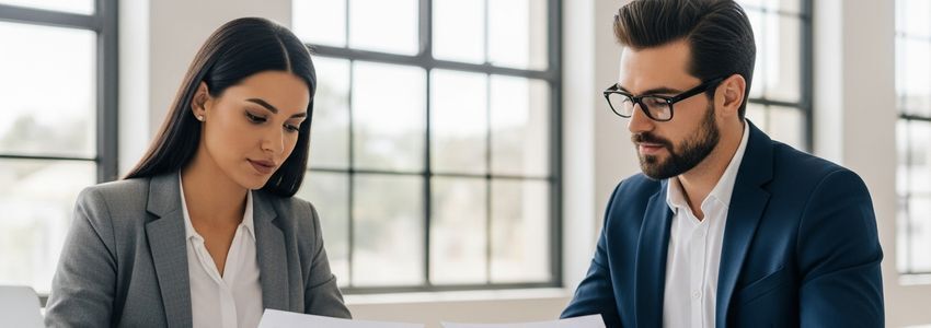 Small business owners reviewing loan documents in a Tampa, Florida office