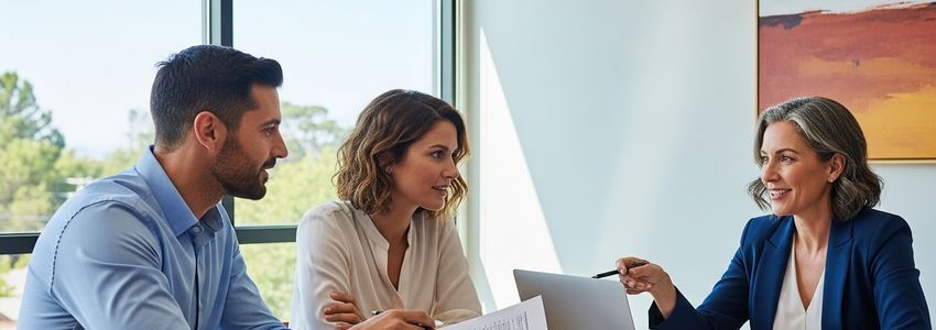 Small business owners reviewing financing options with a Crestmont Capital advisor in Temecula, California