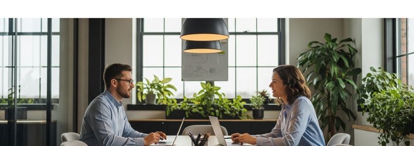 Business professionals discussing small business loan options in Wichita, Kansas office