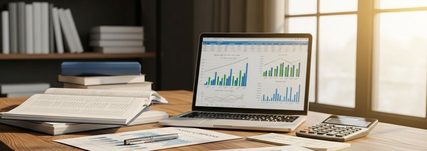 Small business owner reviewing financial valuation documents and spreadsheets