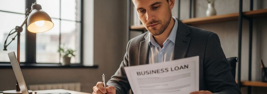 Smoke shop business owner reviewing financing options and loan documents