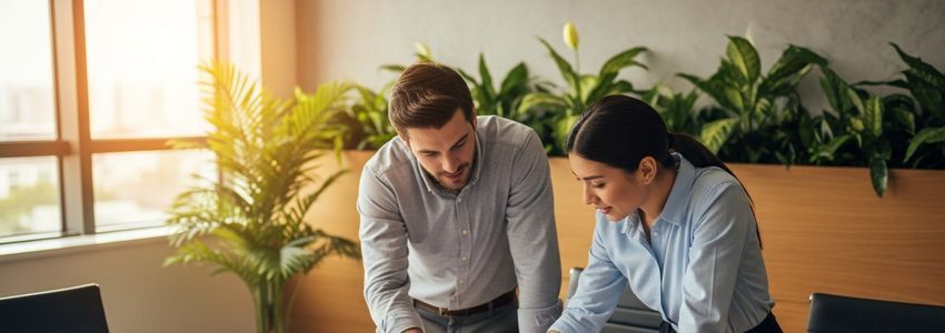 Business professionals reviewing Smoothie King franchise loan documents in a modern office