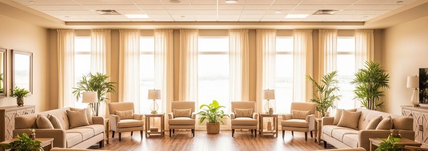 A welcoming common area in a sober living home, showing comfortable seating and a warm, supportive environment