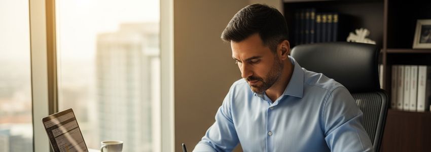 Franchise business owner reviewing loan documents and financial paperwork for Soccer Shots franchise financing