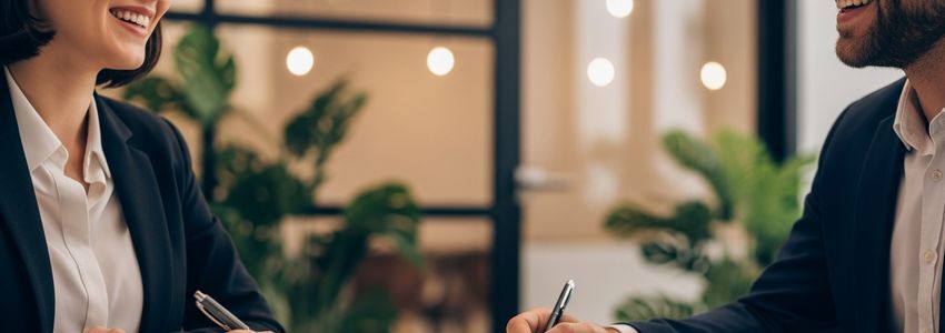 Social media marketing agency owner reviewing business loan options with financial advisor