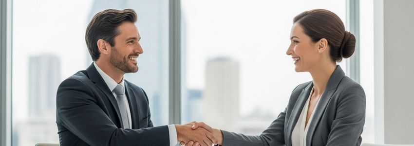 Business professionals discussing sole proprietorship funding options at a modern office meeting