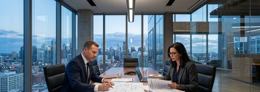 Hotel owner reviewing Sonesta franchise loan documents with a business lender