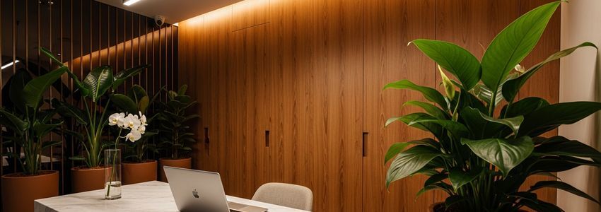 Spa franchise owner reviewing business loan documents at a modern spa reception desk