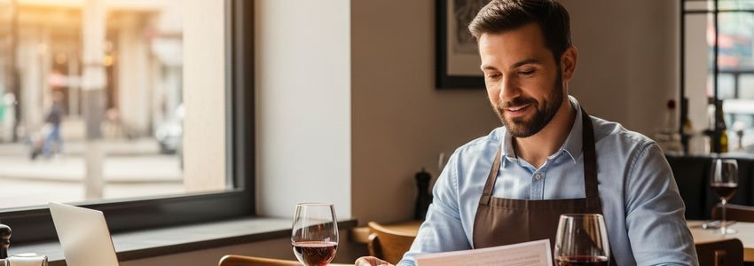 Spanish restaurant owner reviewing business financing documents